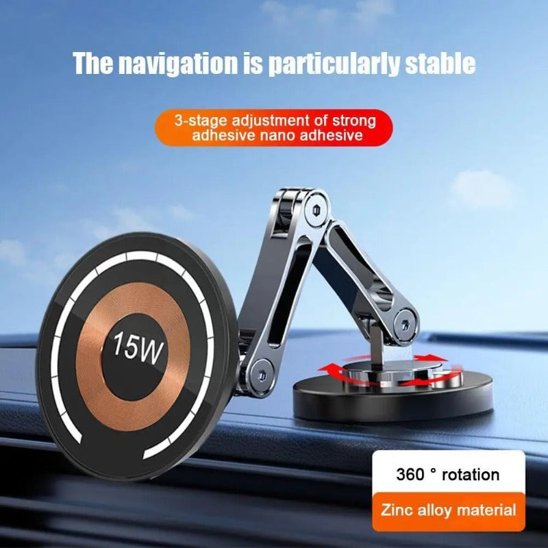 15W magnetisches kabelloses Autoladegerät 360 Rotation 2in1 Aluminiumlegierung faltbarer Ständer