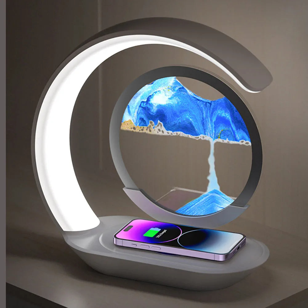 3D Sand Art Table Lamp with Wireless Charger