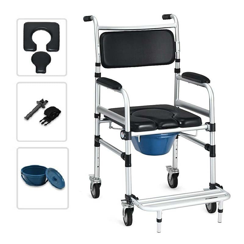 2-in-1 Dusch- & Toilettenrollstuhl – Faltbarer Pflegestuhl mit Eimer