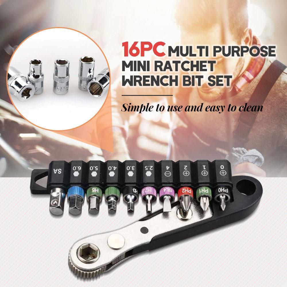 16-teiliges Multi-Purpose Mini-Ratschen-Schraubenschlüssel-Bit-Set