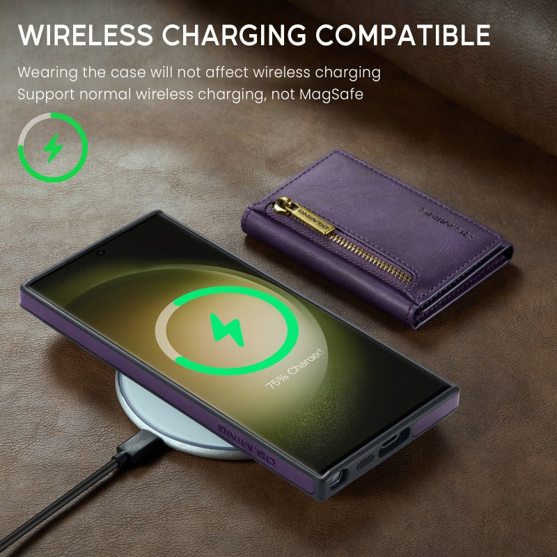 2 in 1 abnehmbare magnetische Leder-Geldbörsen-Telefonhülle mit Kartenhalter