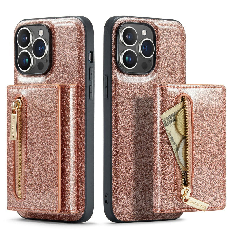 2 in 1 Glitzer Glänzend Bling Sparkle PU Leder Brieftasche Handyhülle Abnehmbarer Kartenhalter mit Ständer für iPhone