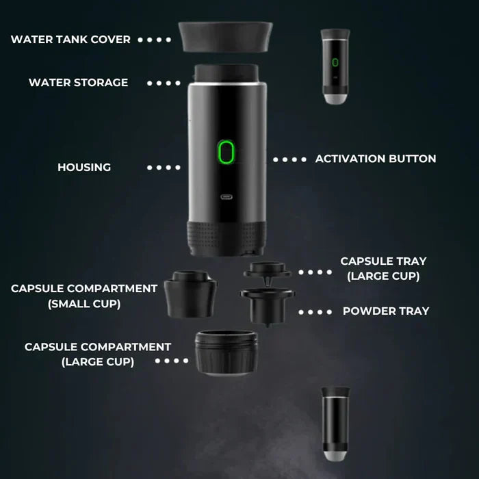 Portable Coffee Maker 3-in-1: Compact Espresso Machine with Built-in Grinder & Milk Frother for Home, Office, and Travel Use