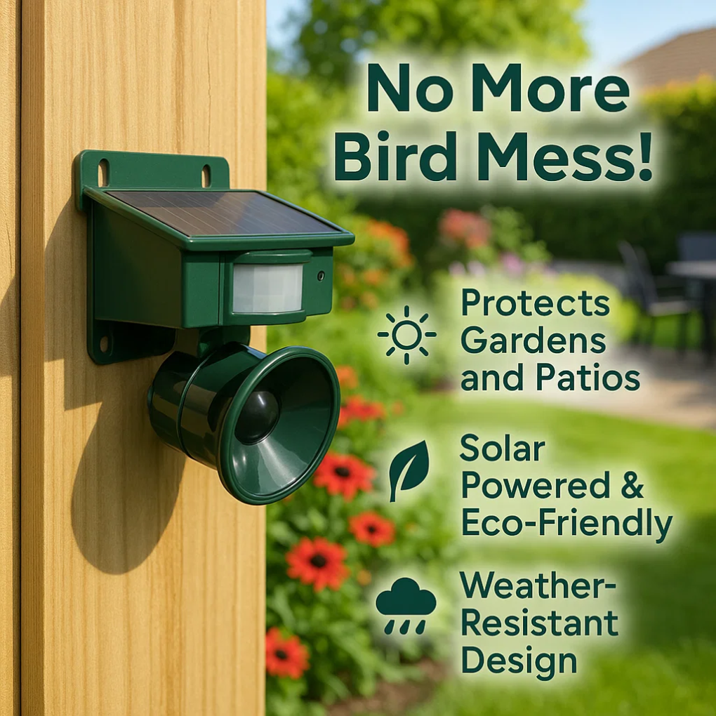 Motion Sensor Bird Deterrent | Effective Pigeon Repeller with Sound Scarer for Gardens & Outdoor Spaces