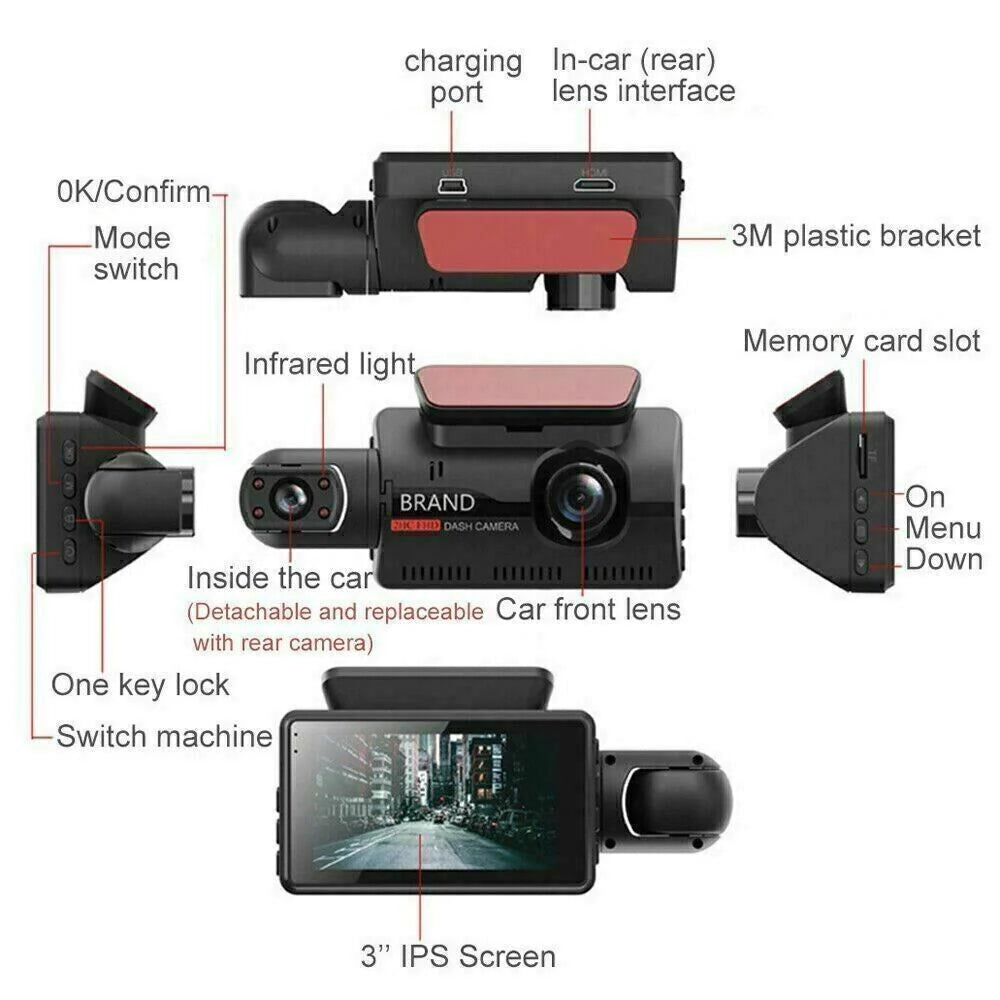 1080P Dual Lens Auto DVR Dash Cam Video Recorder G-Sensor Front- und Innenkamera