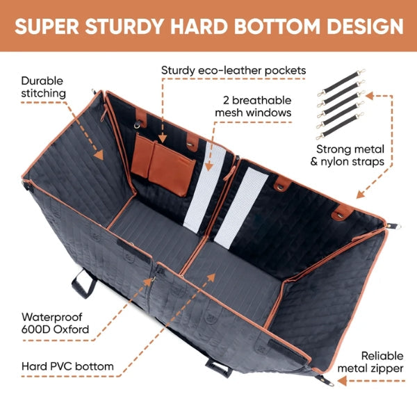 Hard Bottom Dog Car Hammock | Waterproof, Claw-Proof & Easy to Install for Safe Travel with Pets