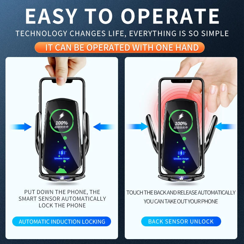 2-in-1 Kabelloses Auto-Ladegerät & Handyhalter Automatische Klemmung - Schnelles Laden Sichere Universelle Kompatibilität Einstellbar & Praktisch