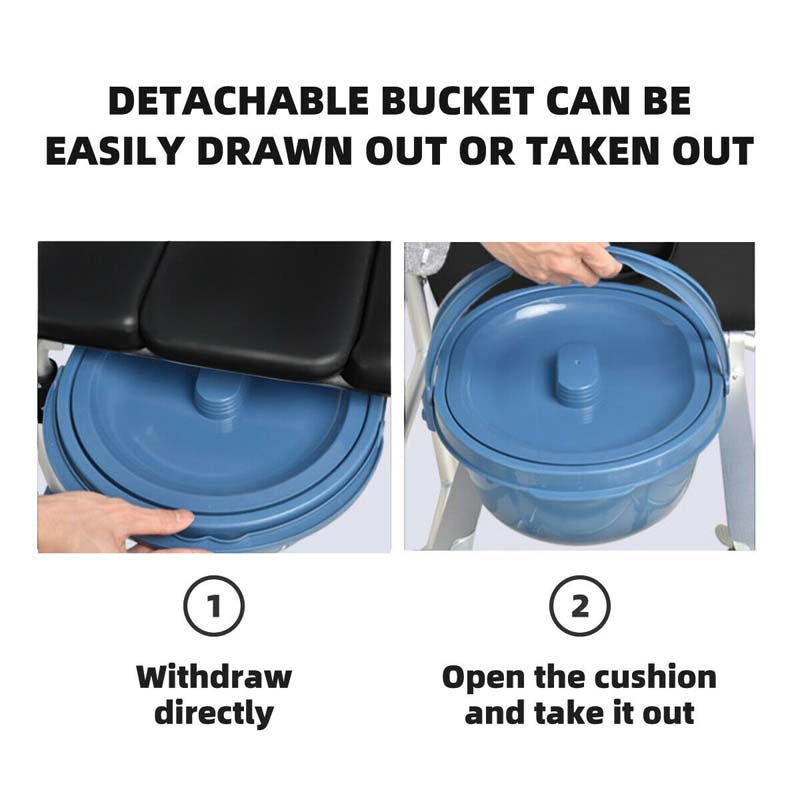 2-in-1 Dusch- & Toilettenrollstuhl – Faltbarer Pflegestuhl mit Eimer