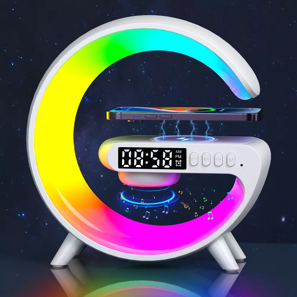 Smart Light Sound Machine | Multifunctional Wireless Charger, Bluetooth Speaker & Alarm Clock for Home Office & Relaxation