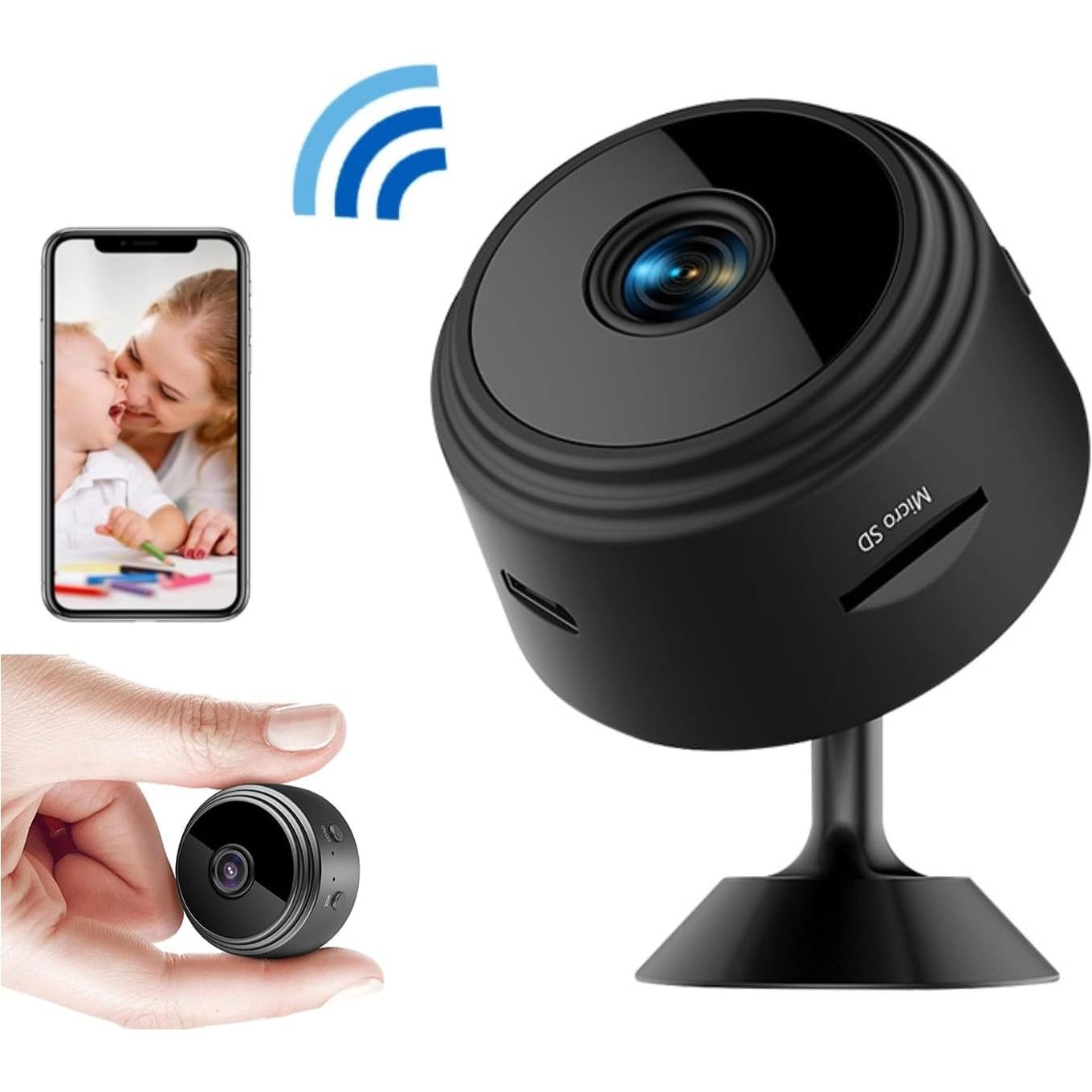 Kompakte kabellose WLAN-Überwachungskamera – 1080P Full HD – mit Nachtsicht, Bewegungserkennung und App-Zugriff – ideal für Heimüberwachung und Sicherheit – geeignet für den Innenbereich – mit Unterstützung für MicroSD-Kartenspeicher