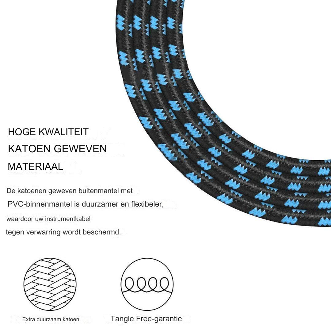 3 m – geflochtenes Premium-Gitarrenkabel – für professionellen Sound – langes Kabel – langlebiges und flexibles Design – rechtwinklige bis gerade Anschlüsse für optimale Anschlussflexibilität – erhältlich in Schwarz und Blau für stilvolle Musiker