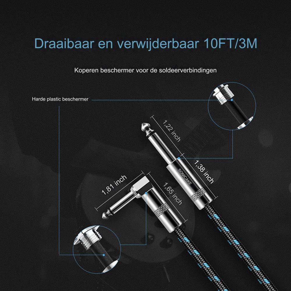 3 m – geflochtenes Premium-Gitarrenkabel – für professionellen Sound – langes Kabel – langlebiges und flexibles Design – rechtwinklige bis gerade Anschlüsse für optimale Anschlussflexibilität – erhältlich in Schwarz und Blau für stilvolle Musiker