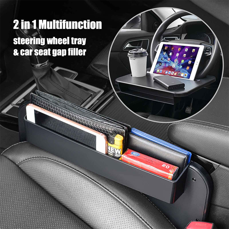 2 in 1 Multifunktionale Auto-Lenkrad Essen Laptop Tablett & Sitzspaltfüller Organizer mit Getränkehalter