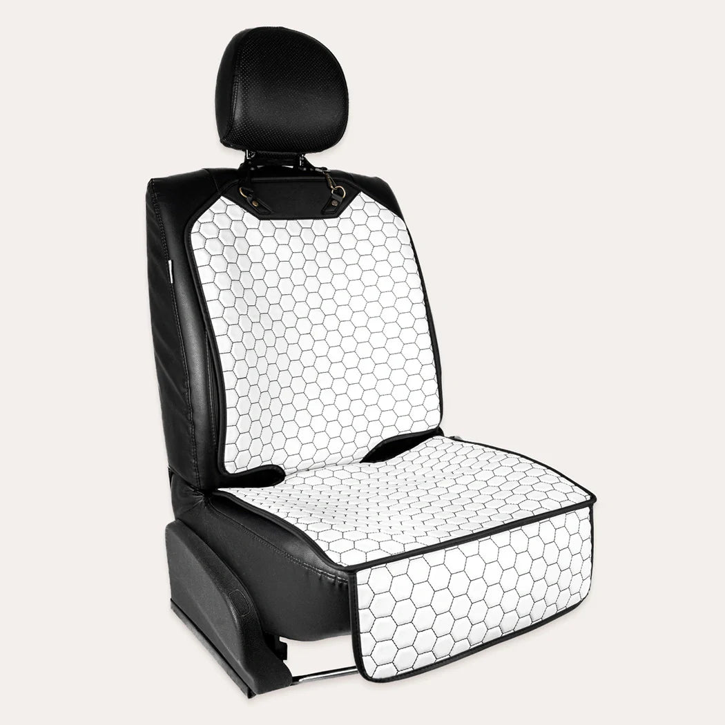 Car Seat Protector Mat | White Hexagonal Design for Parents, Ride-Share Drivers & Luggage Transport