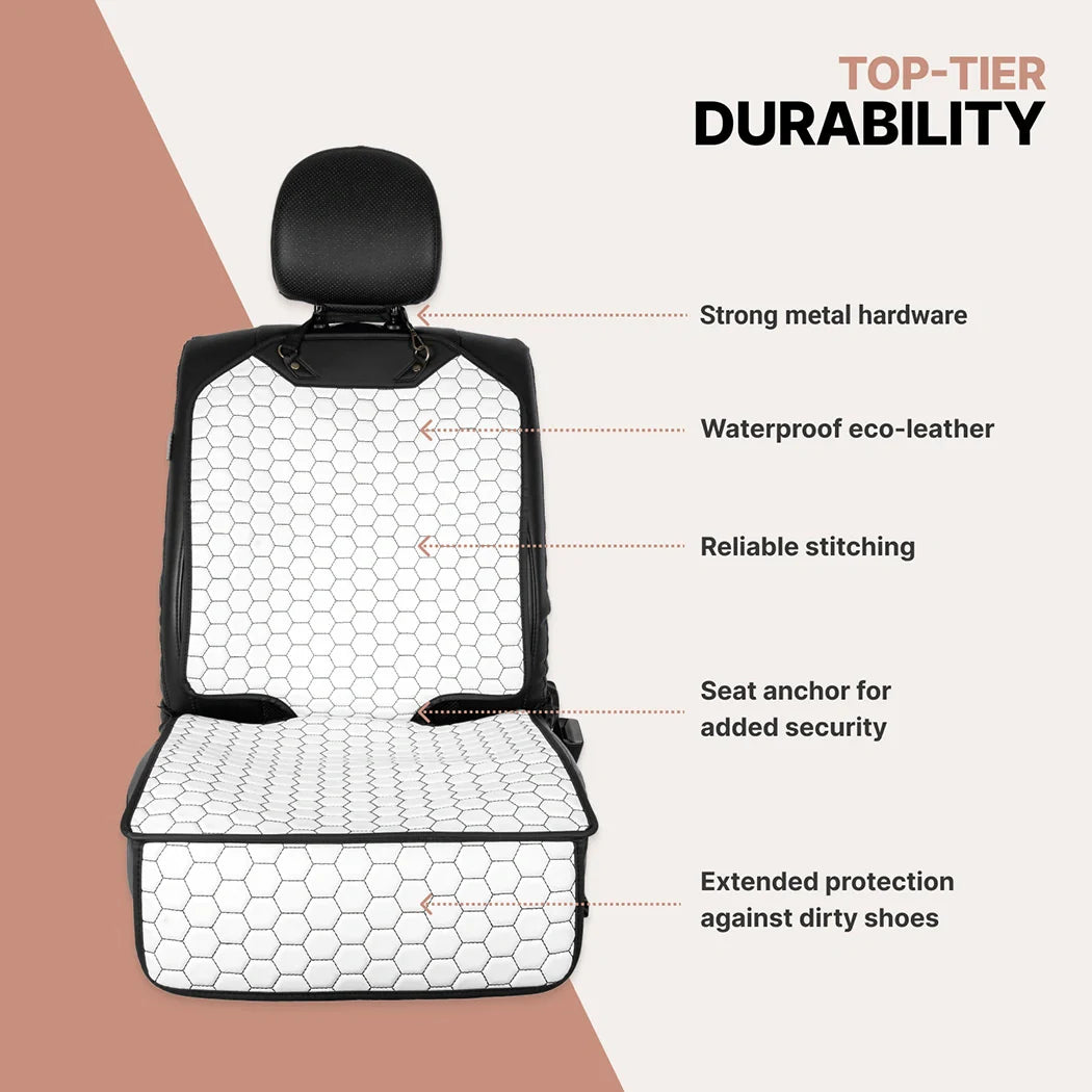 Car Seat Protector Mat | White Hexagonal Design for Parents, Ride-Share Drivers & Luggage Transport