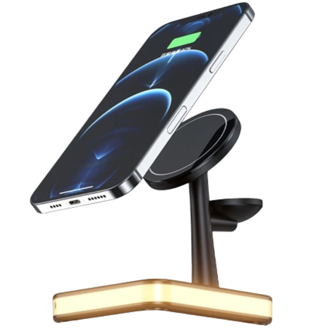 15W 3-in-1 Magnetisches Kabelloses Ladegerät-Standpad | für iPhone 15/14/13/12 Pro Max Plus, Apple Watch 9/8/7/6, AirPods | Wireless Fast Charging Dockingstation