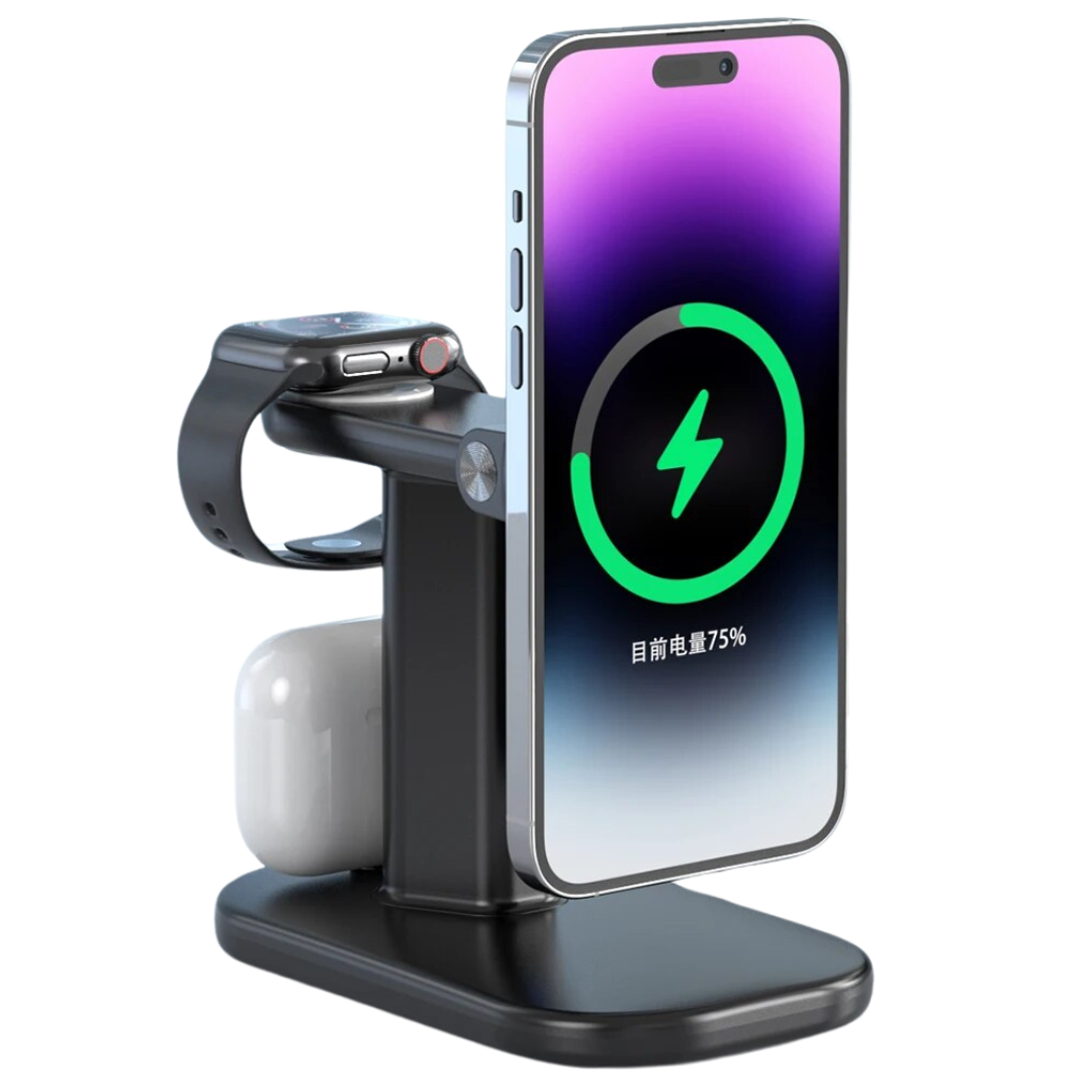 3 in 1 Kabelloses Schnell magnetische MagSafe Ladestation | Wireless Charging Station Fast Docking Station Ladegerät für Apple iPhone, Watch & Airpods