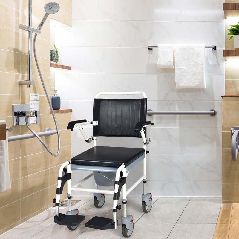 4-in-1 Toilettenstuhl & Duschstuhl mit Eimer & Rollen