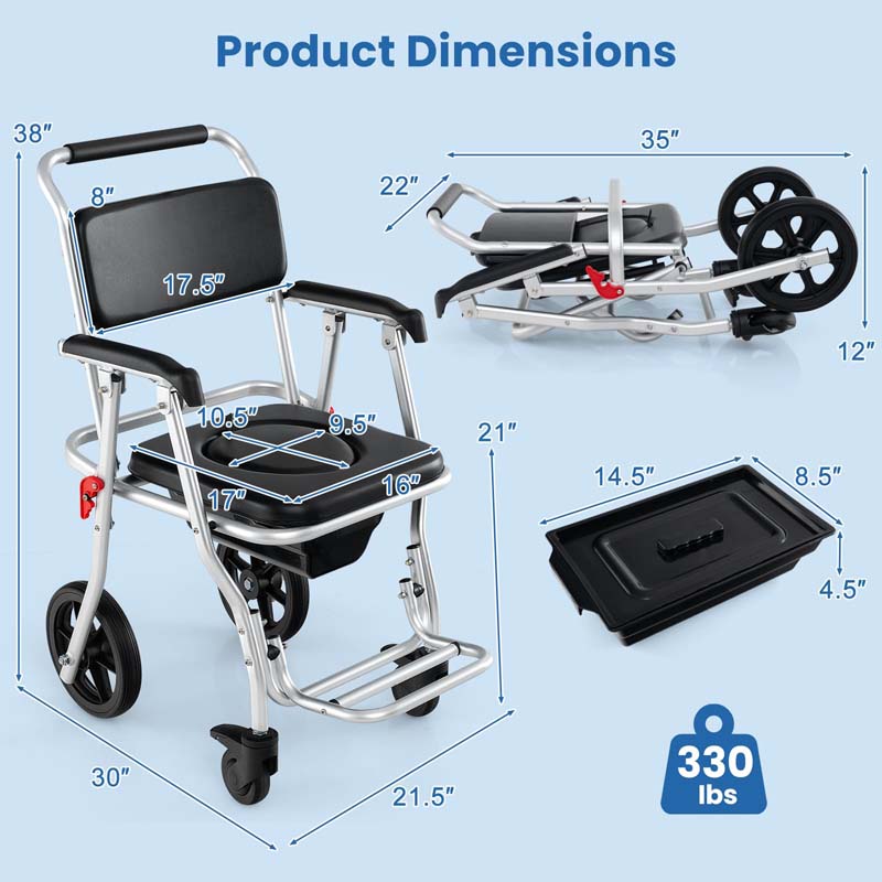 4-in-1 Bedside Commode Wheelchair – Foldable Shower & Toilet Chair