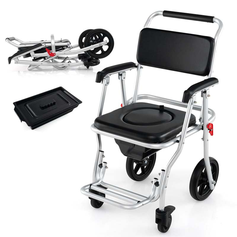 4-in-1 Bedside Commode Wheelchair – Foldable Shower & Toilet Chair