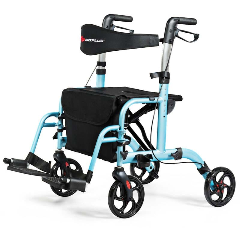 2-in-1 Rollator und Rollstuhl – Faltbare Gehhilfe mit Sitz, Rückenlehne & Bremse, höhenverstellbar
