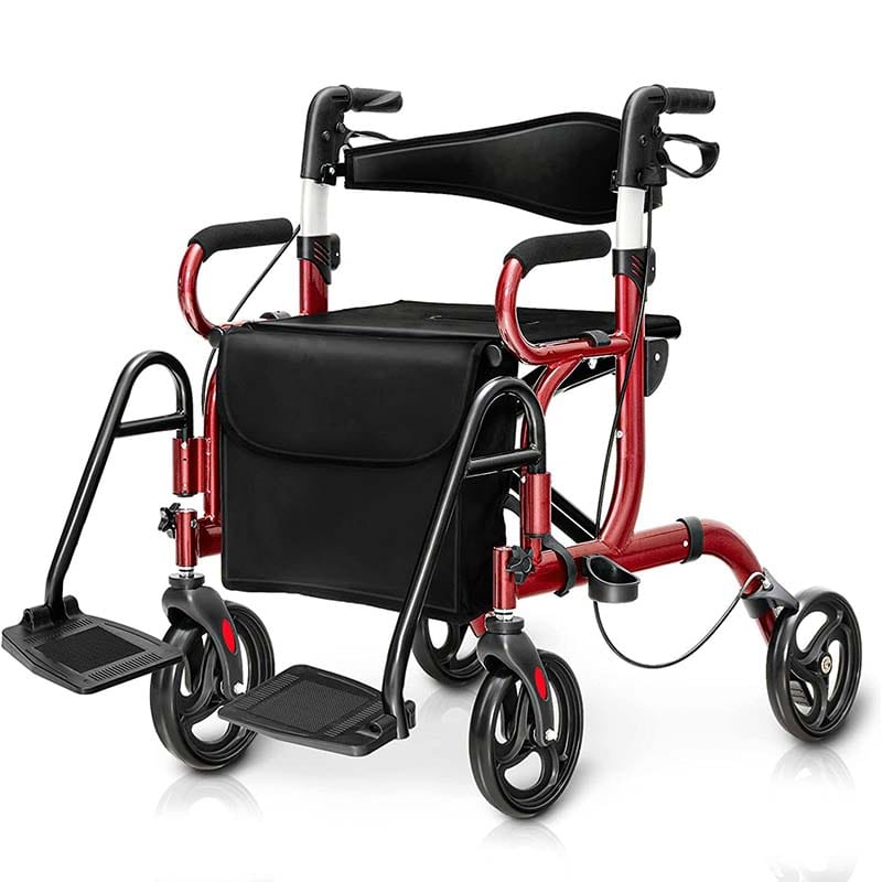 2-in-1 Rollator & Transportrollstuhl – Faltbare Gehhilfe mit Sitz, Fußstützen & 8-Zoll-Rädern für Senioren
