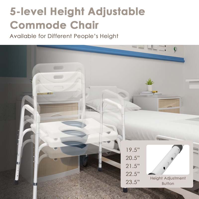 3-in-1 Toilettenstuhl mit Höhenverstellung – WC-, Dusch- & Bettstuhl