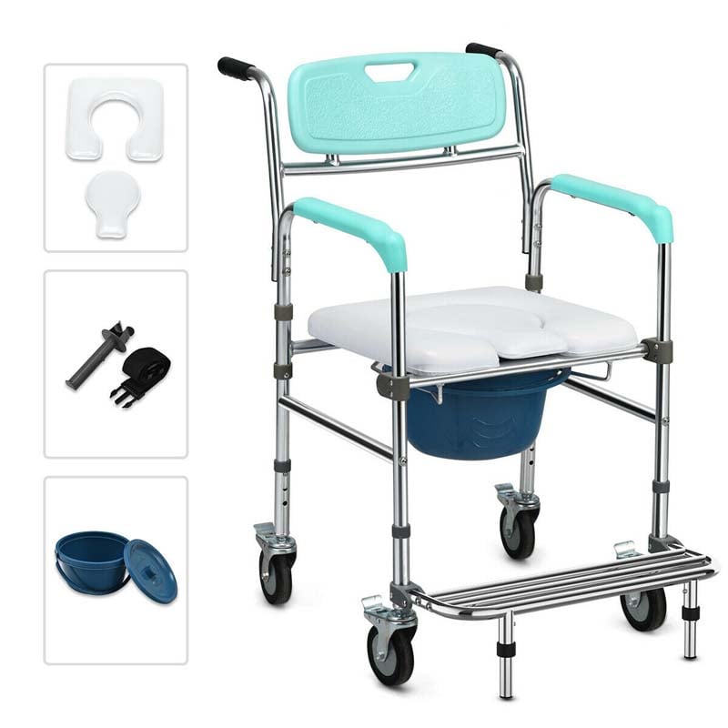 4-in-1 Toilettenstuhl mit Rollen – faltbar, mit Armlehnen