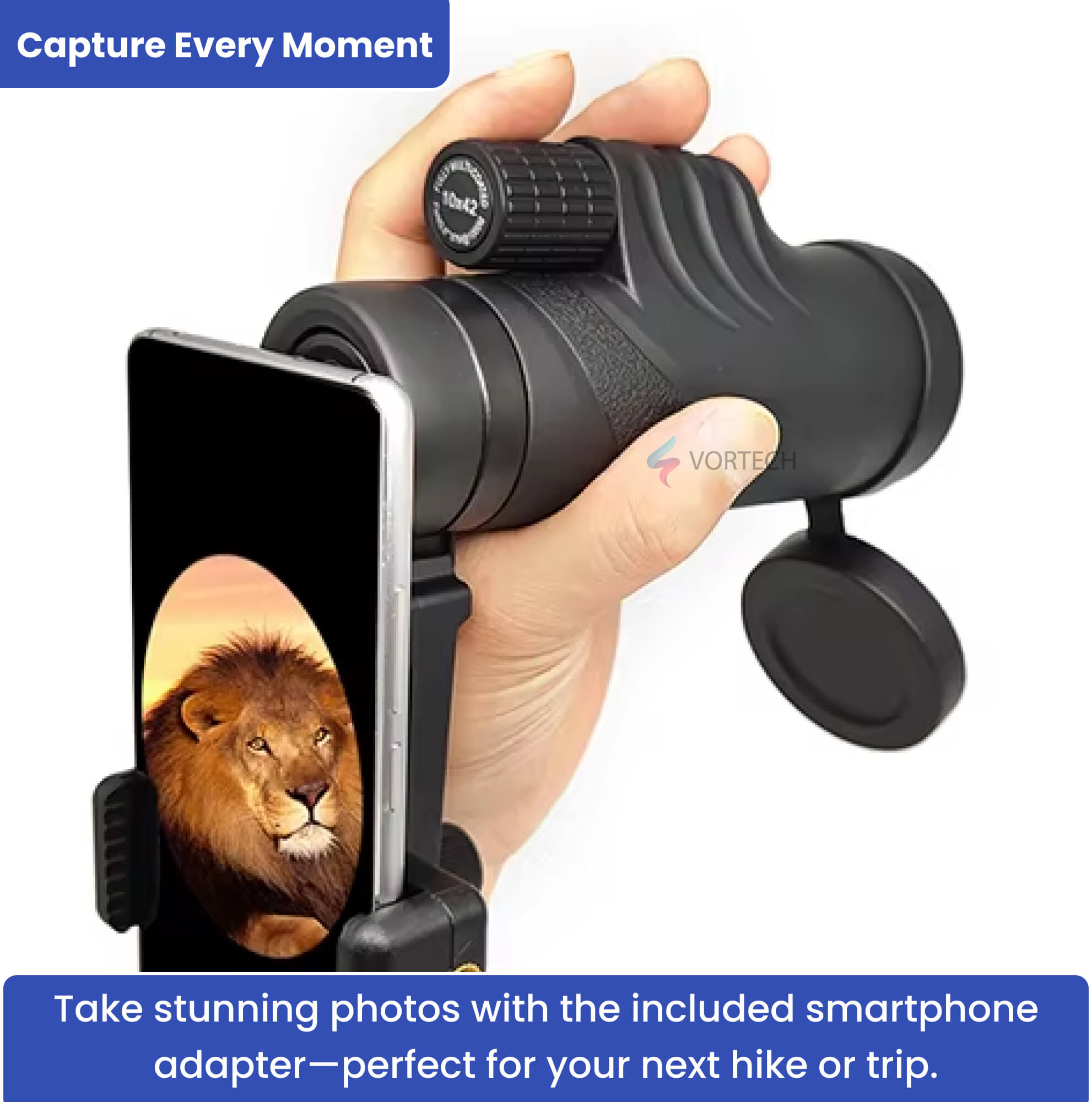 High Power 12X50 Monocular | Waterproof, Lightweight with Smartphone Holder for Camping, Hiking & Wildlife Observation