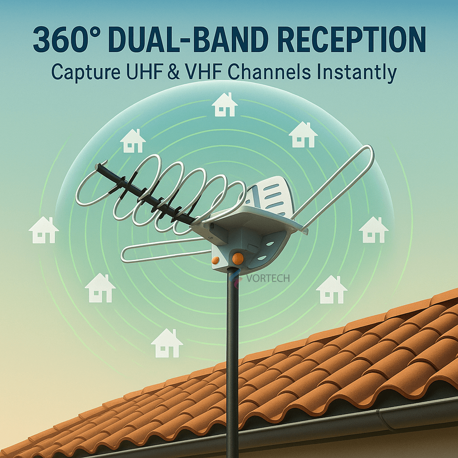 990 Mile Outdoor HD TV Antenna | Dual-Band, 360° Reception & Easy Installation for Home Entertainment