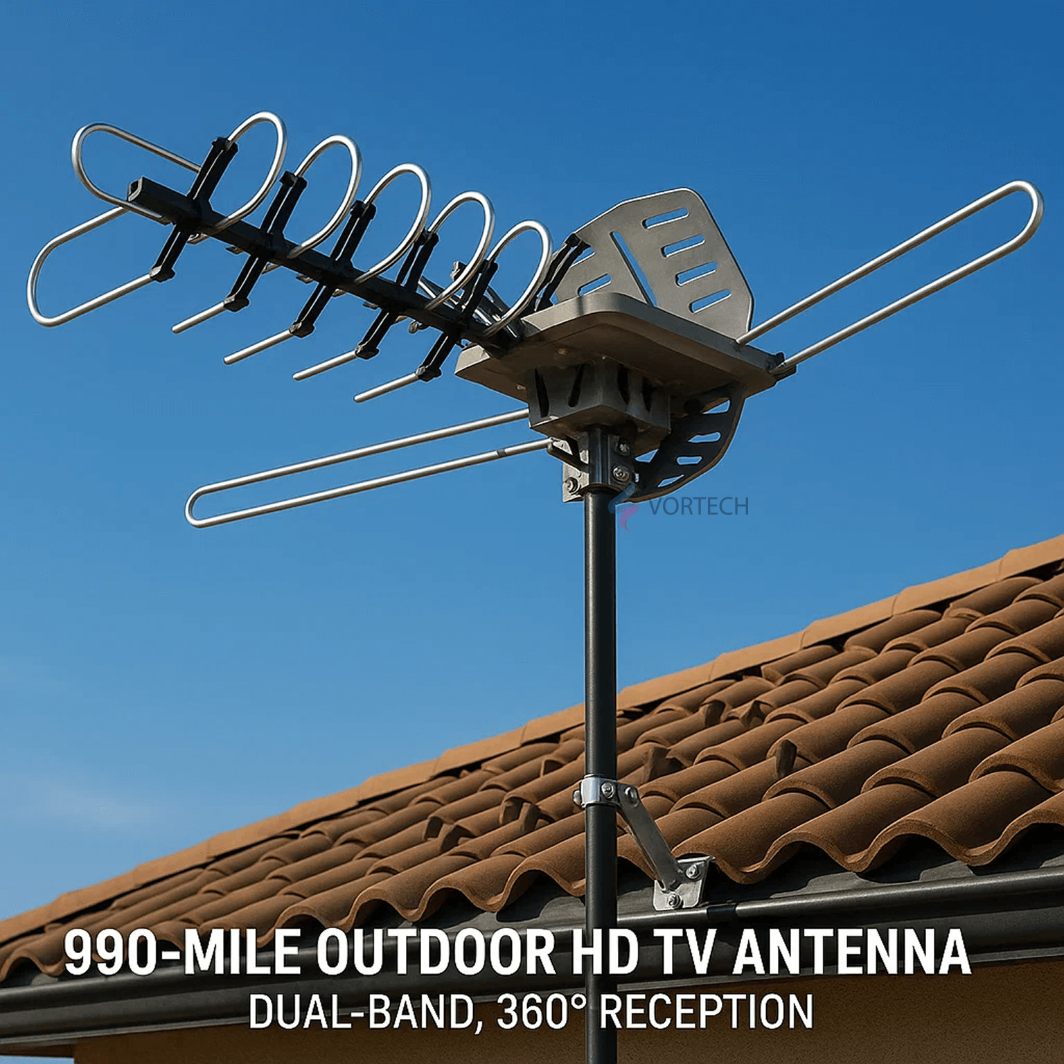 990 Mile Outdoor HD TV Antenna | Dual-Band, 360° Reception & Easy Installation for Home Entertainment