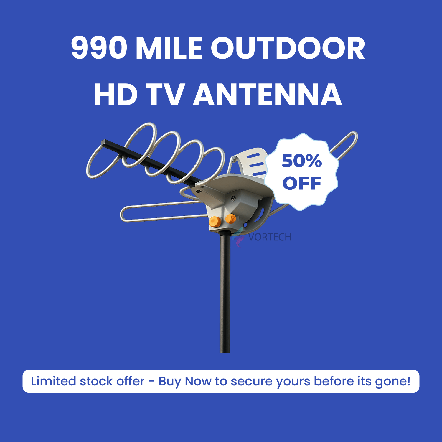 990 Mile Outdoor HD TV Antenna | Dual-Band, 360° Reception & Easy Installation for Home Entertainment