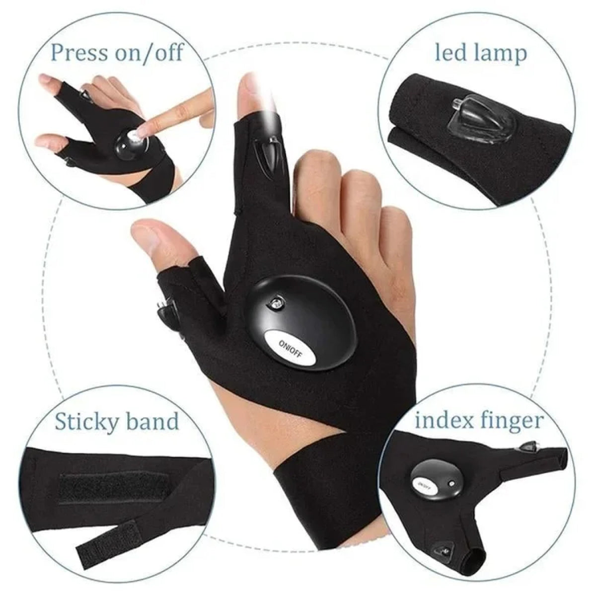 LED Fingerless Gloves with Waterproof Lights - Ideal for Working, Cycling, Hiking, Survival, and Camping