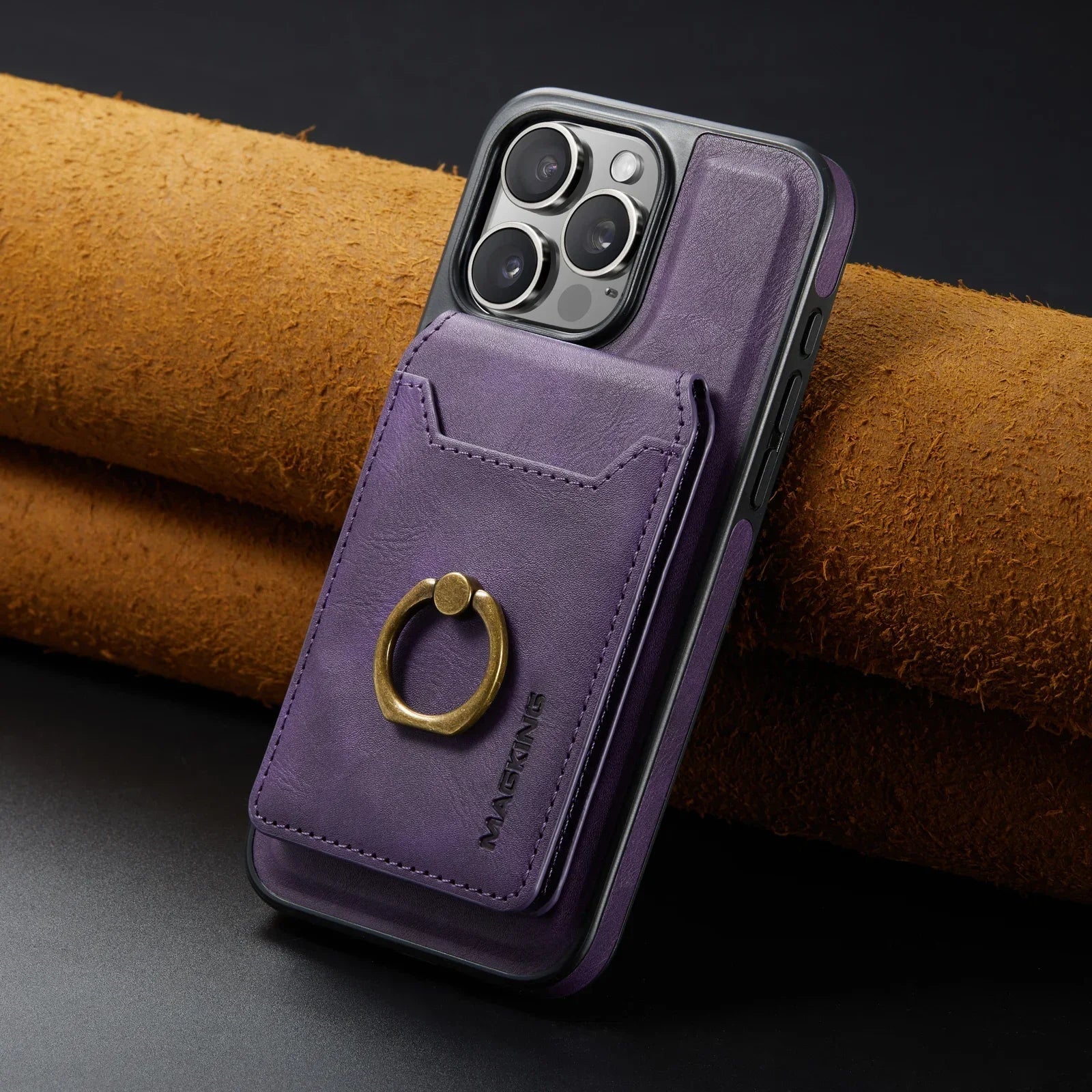 2 in 1 abnehmbares Leder Karten Slot Ring Halter Wallet Case für iPhone 16 15 14 13 12 Pro Max Plus Magnetische vertikale Tasche Cover