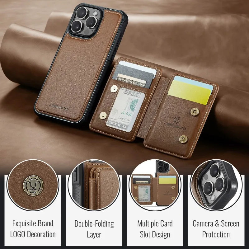 2 in 1 abnehmbares magnetisches Handyhülle für iPhone Leder Wallet mit Kartenhalter Cover
