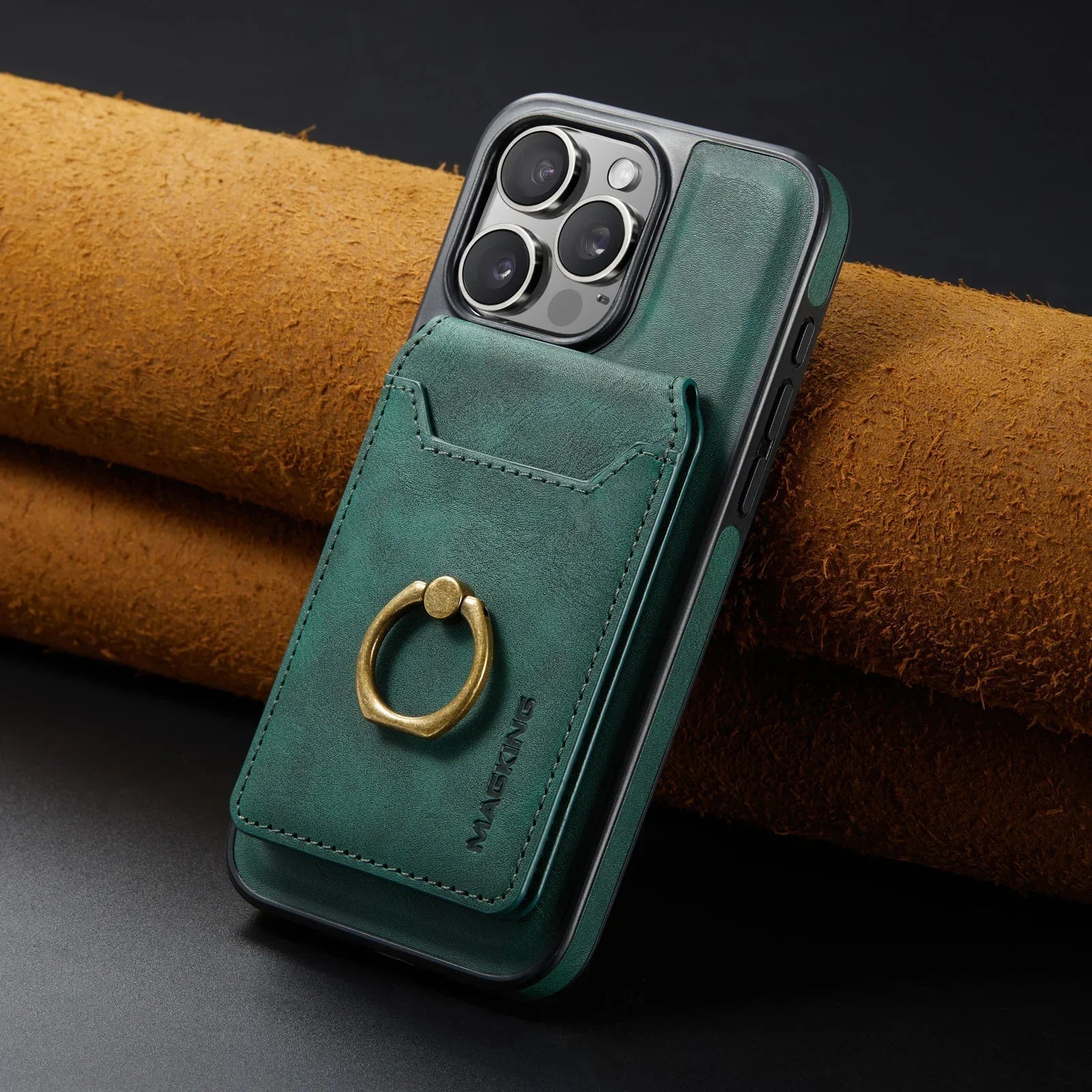2 in 1 abnehmbares Leder Karten Slot Ring Halter Wallet Case für iPhone 16 15 14 13 12 Pro Max Plus Magnetische vertikale Tasche Cover