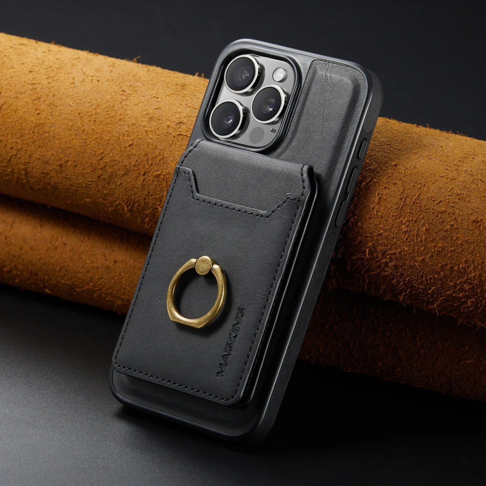 2 in 1 abnehmbares Leder Karten Slot Ring Halter Wallet Case für iPhone 16 15 14 13 12 Pro Max Plus Magnetische vertikale Tasche Cover