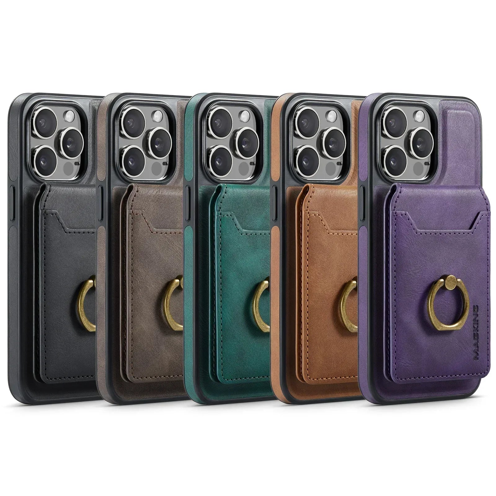 2 in 1 abnehmbares Leder Karten Slot Ring Halter Wallet Case für iPhone 16 15 14 13 12 Pro Max Plus Magnetische vertikale Tasche Cover
