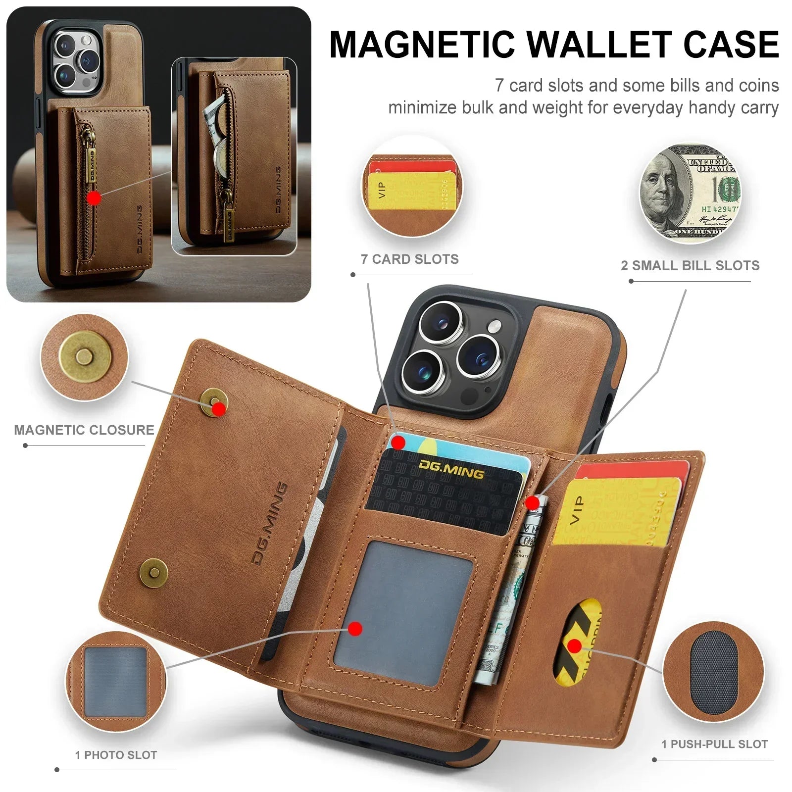 2 in 1 Magnetische Leder RFID Geldbörse Karten Handy Hülle für iPhone