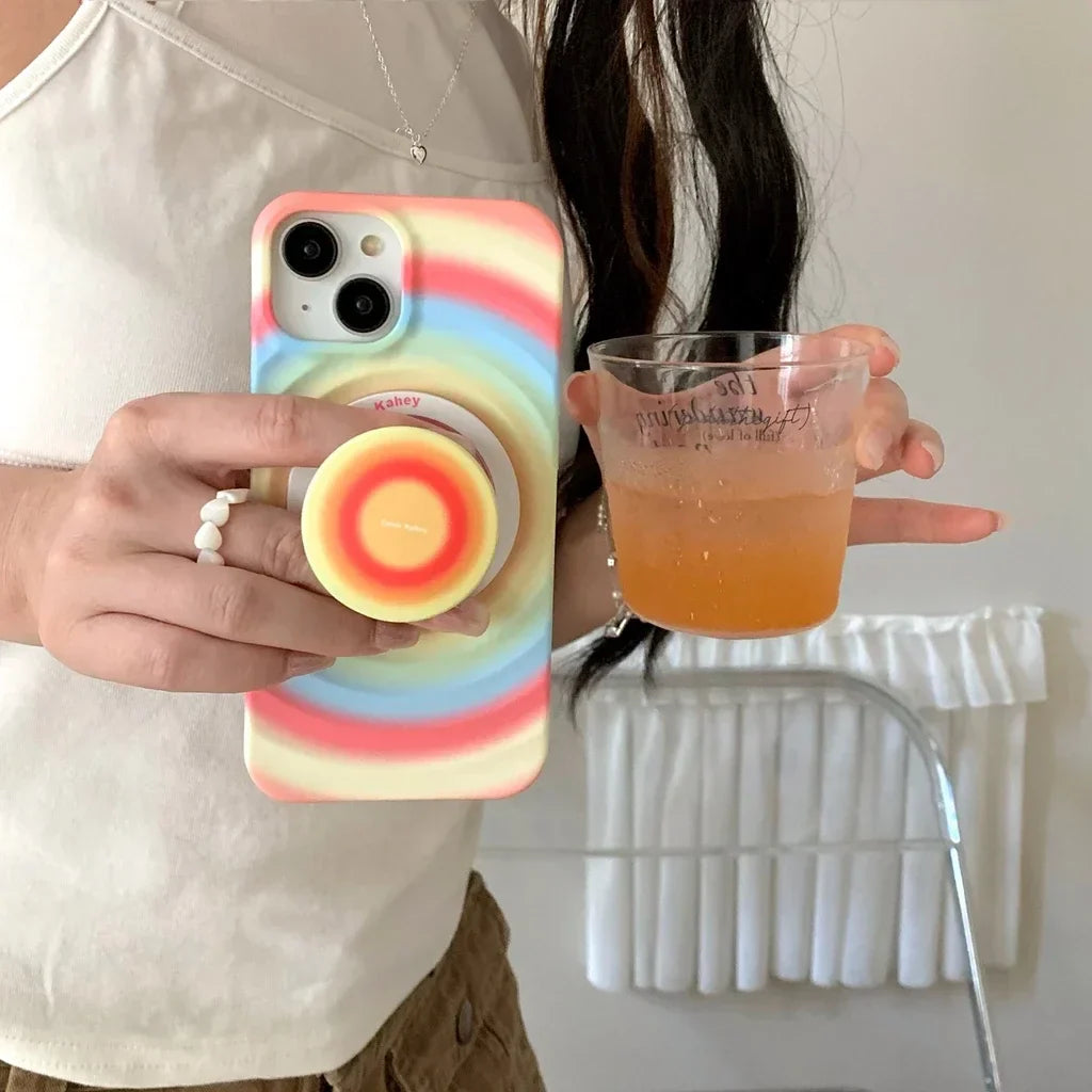 2in1 Regenbogen Kreis Welle Muster Matt Mit Halter Magnetische Drahtlose Lade Handyhülle