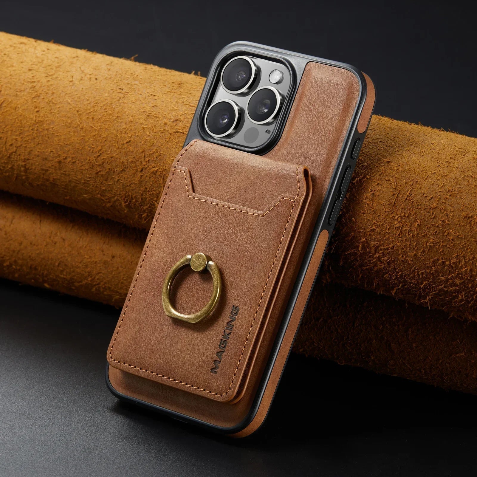 2 in 1 abnehmbares Leder Karten Slot Ring Halter Wallet Case für iPhone 16 15 14 13 12 Pro Max Plus Magnetische vertikale Tasche Cover
