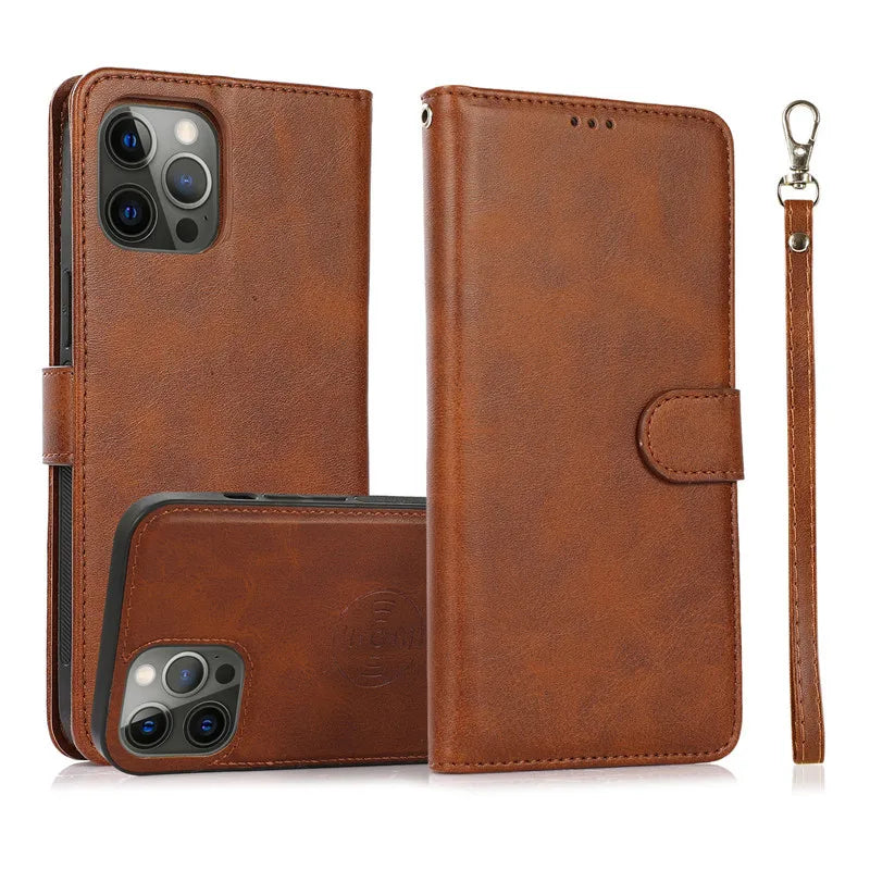 2 in 1 Magnetic Flip Leder Geldbörse Hülle für iPhone Kartenfach Abnehmbare Abdeckung