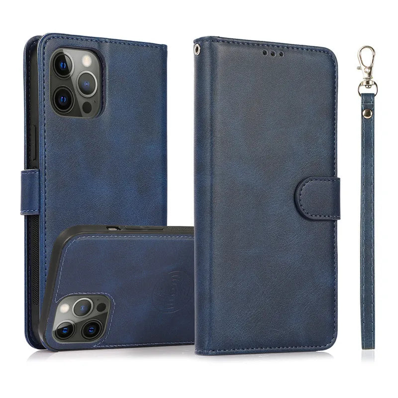 2 in 1 Magnetic Flip Leder Geldbörse Hülle für iPhone Kartenfach Abnehmbare Abdeckung