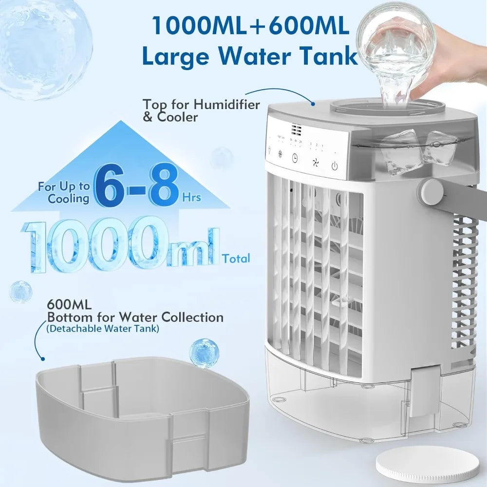 3-in-1 Portable Air Conditioner | Compact, 1000mL Water Tank & Timer for Home, Office & Outdoor Use