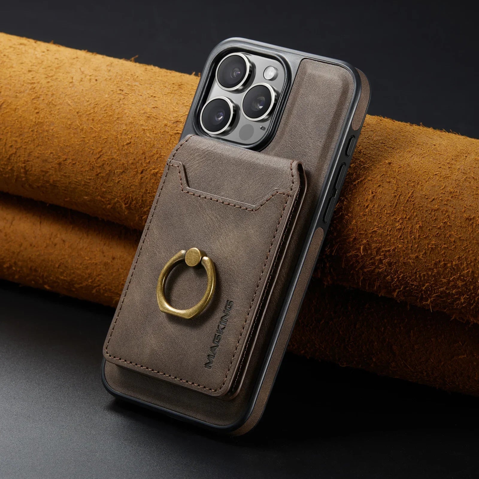 2 in 1 abnehmbares Leder Karten Slot Ring Halter Wallet Case für iPhone 16 15 14 13 12 Pro Max Plus Magnetische vertikale Tasche Cover
