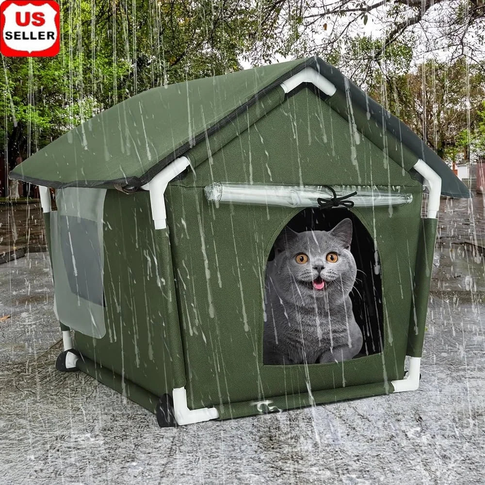Weatherproof Outdoor Cat House | Durable, Easy Assemble with Soft Mat for Feral Cats & Small Dogs
