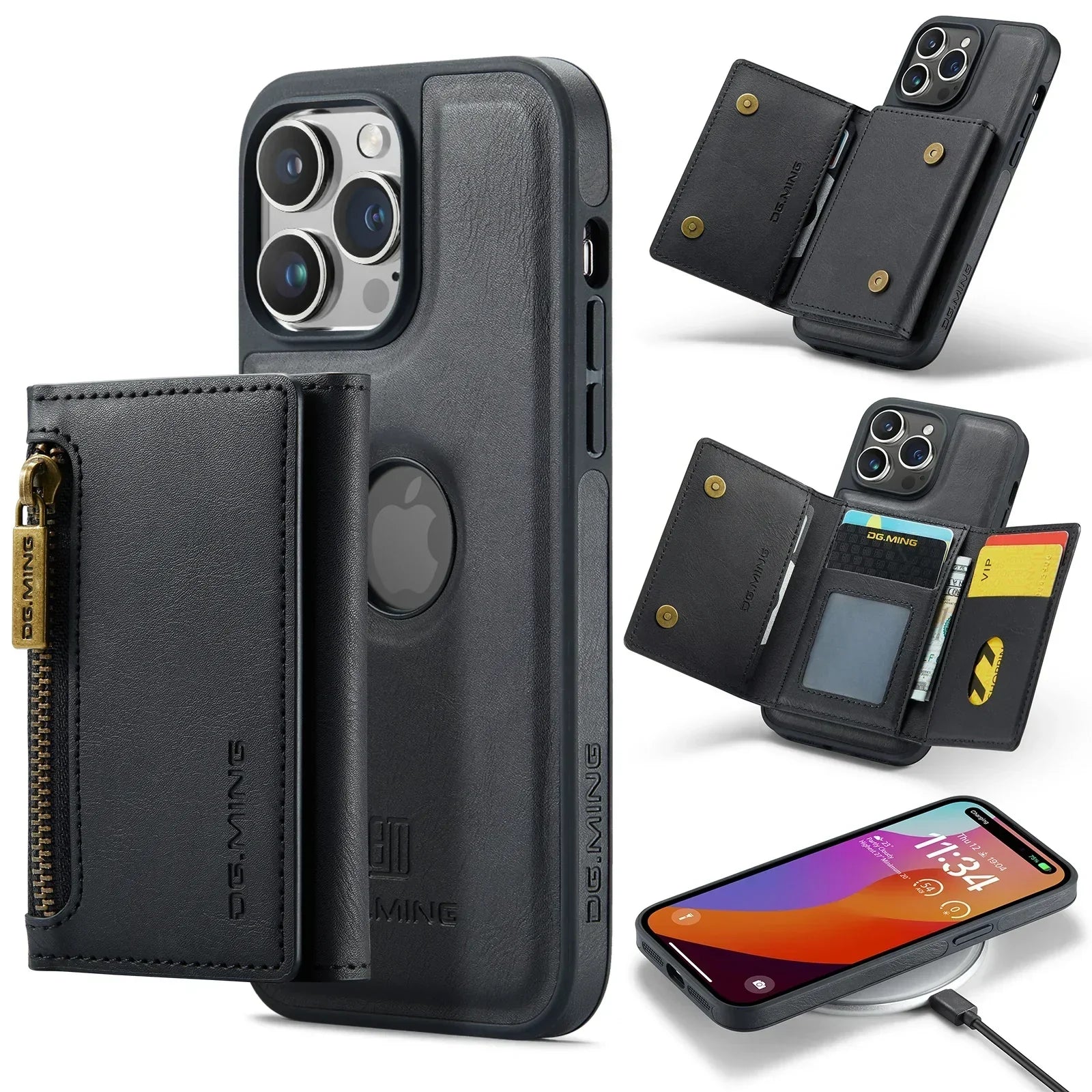 2 in 1 Magnetische Leder RFID Geldbörse Karten Handy Hülle für iPhone