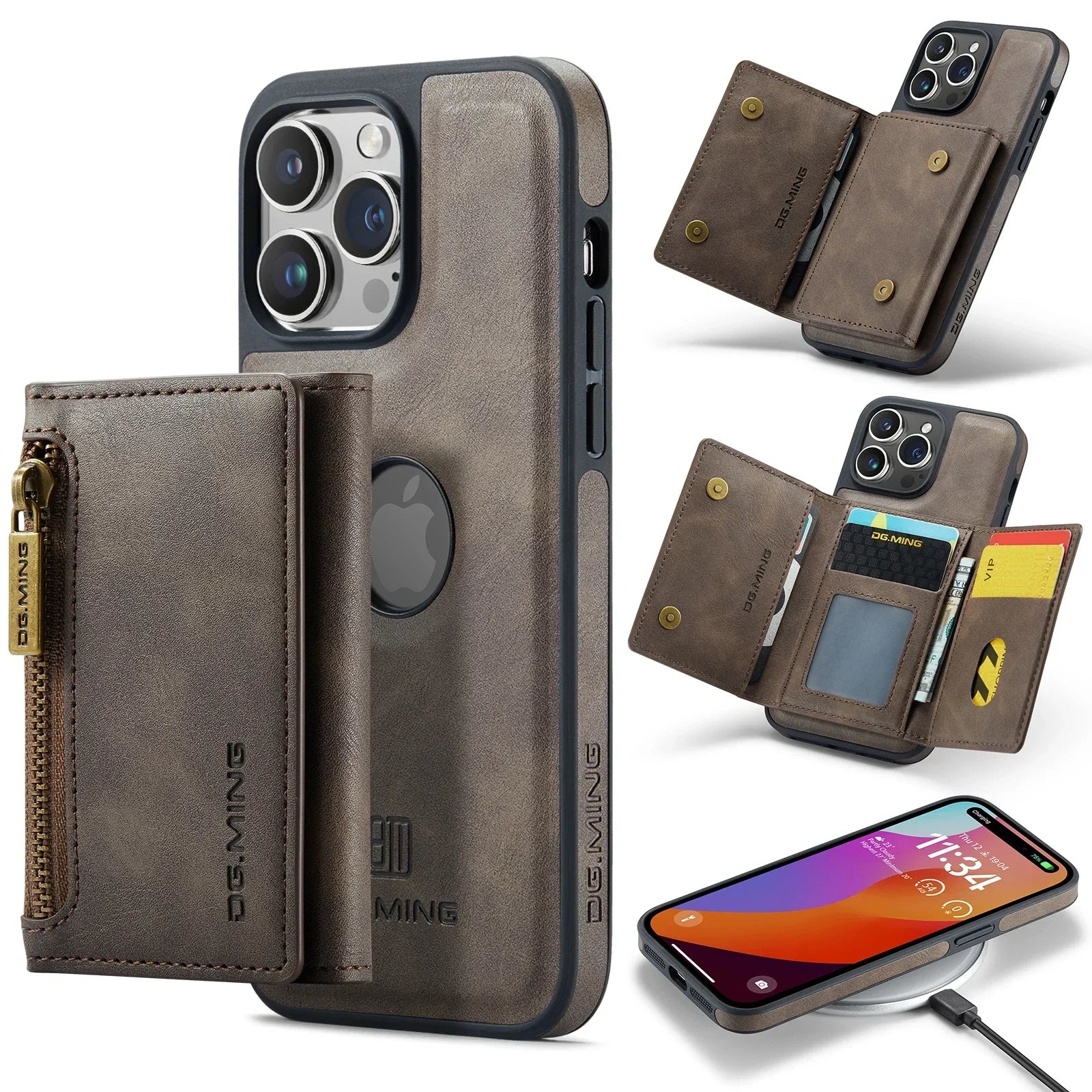 2 in 1 Magnetische Leder RFID Geldbörse Karten Handy Hülle für iPhone