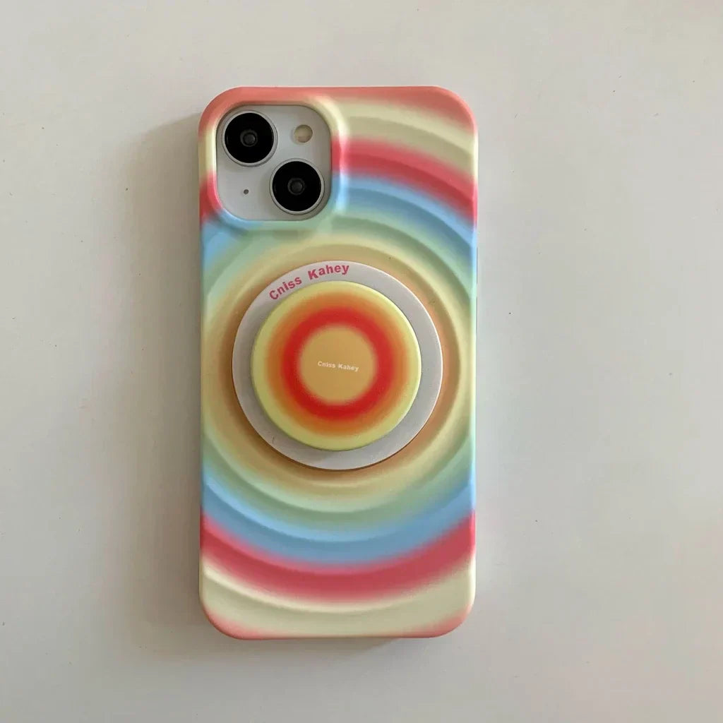 2in1 Regenbogen Kreis Welle Muster Matt Mit Halter Magnetische Drahtlose Lade Handyhülle