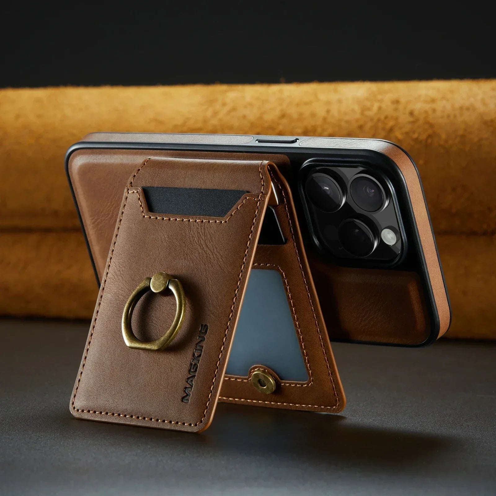 2 in 1 abnehmbares Leder Karten Slot Ring Halter Wallet Case für iPhone 16 15 14 13 12 Pro Max Plus Magnetische vertikale Tasche Cover
